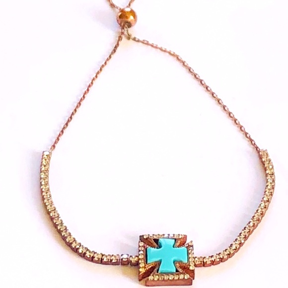 925 Silver mother of pearl bracelet blue cross cz - Picture 3 of 5